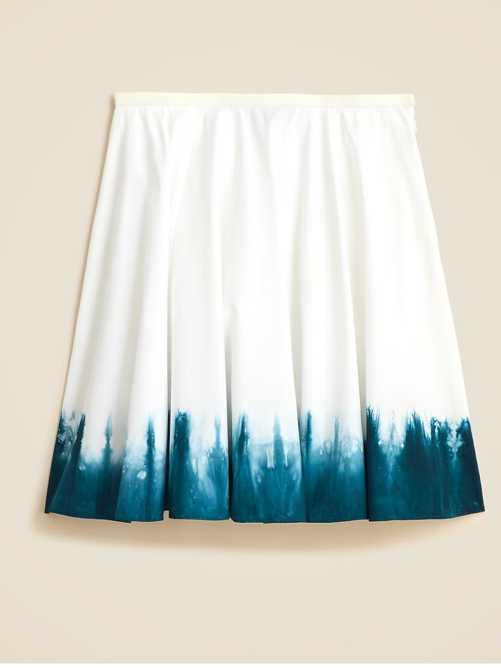 J Crew 100% Cotton White Dip Dyed Lined Circle Skirt with Side Zipper - size S